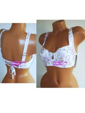32DD VICTORIA SECRET SWIM Lace-Up Back Strappy Bikini Top Pink Violet Floral $50